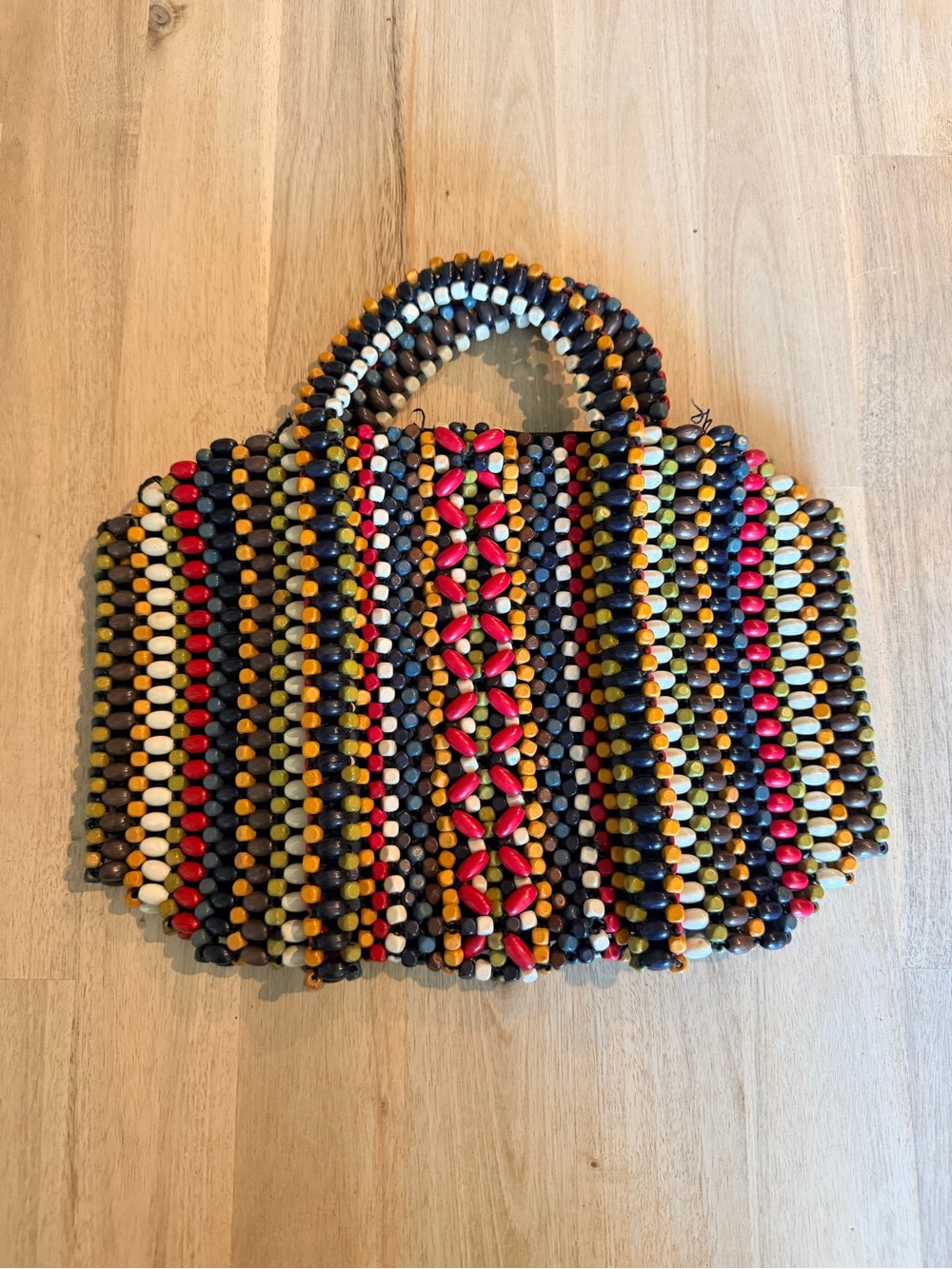 Vintage Multicolor Beaded Hand Bag - Red, Yellow, Black